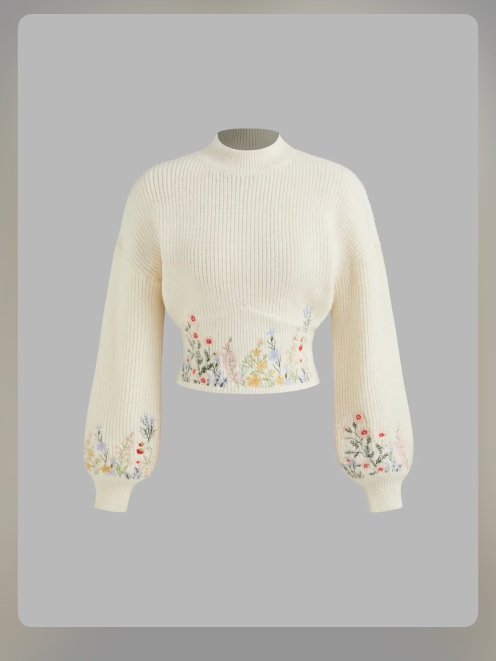 Cider KNIT HIGH NECK FLORAL EMBROIDERY CROP TOP M ip-7 - Picture 3 of 6